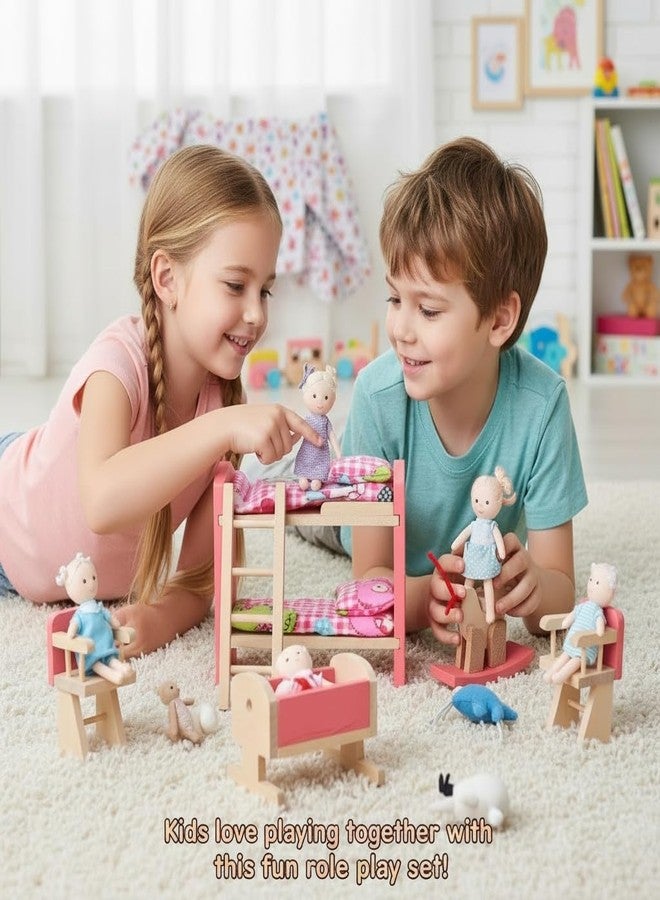 JOINPAYA 1:12 Scale Wood Bunk Bed Dollhouse Furniture Setith Ladder and Rocking Horse, DIY Miniature Accessories for Dollhouse Bedroom Decoration - Image 3